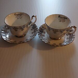 Royal Albert 25th Anniversary Silver Filigree Tea Cup & Saucer Set of 2